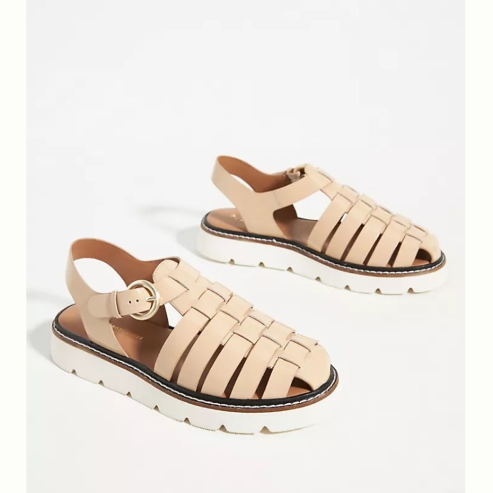 Anthropologie Fisherman Sport Sandals  Vegan Patent Leather in Beige